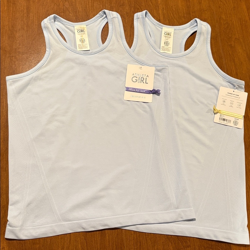 NWT Athleta Girl Bundle of Two Power Up Santorini Blue Tank Sz 12.